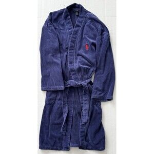 Polo Ralph Lauren Robe Men’s L/XL Blue Cotton Bathrobe Lounge Pony Pocket Belt